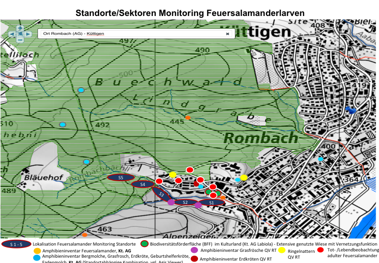 Standorte Feuersalamanderlarvenmonitoring